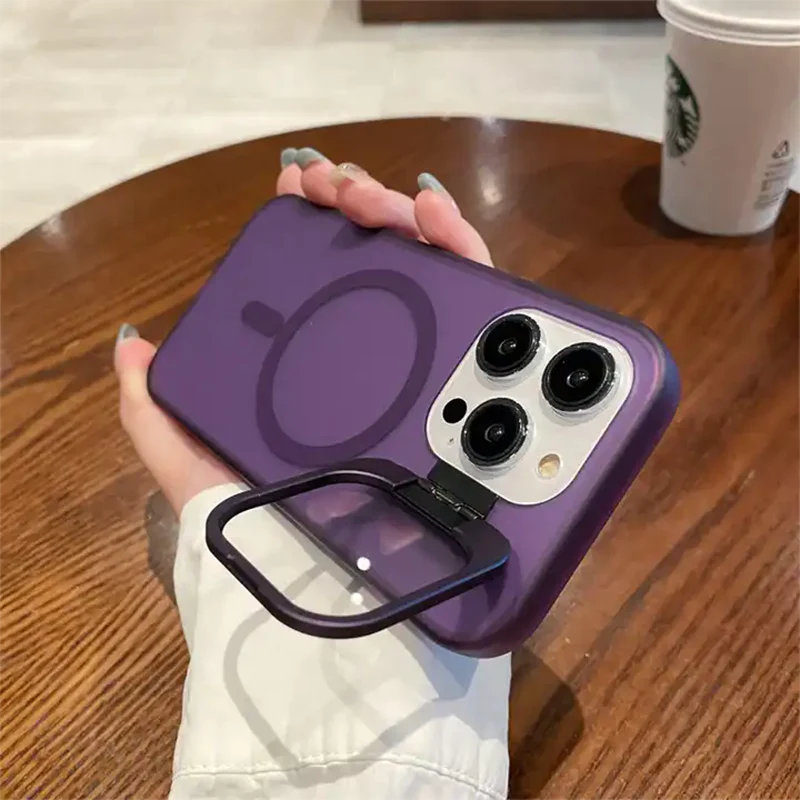 Luxury Smoky Matt Kickstand Camera Phone Case with Magsafe For iPhone