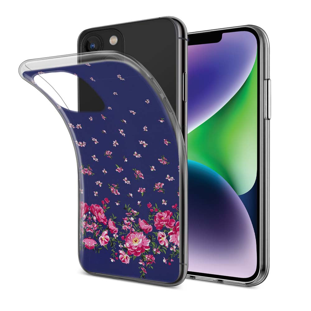 Buy Pink Flower In Blue Soft Silicon Mobile Back Cover Online