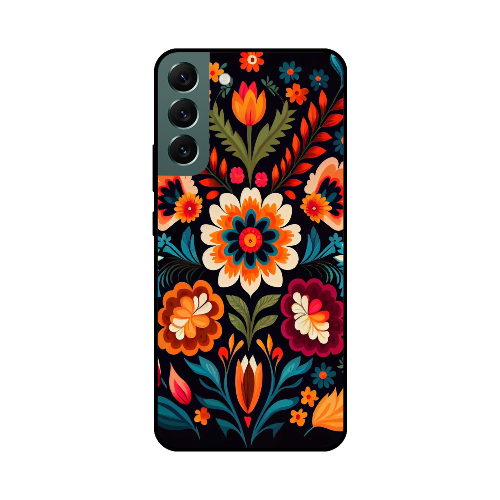 Buy Flower Metal-Silicon Back Mobile Phone Case/Cover For Samsung S22 Online