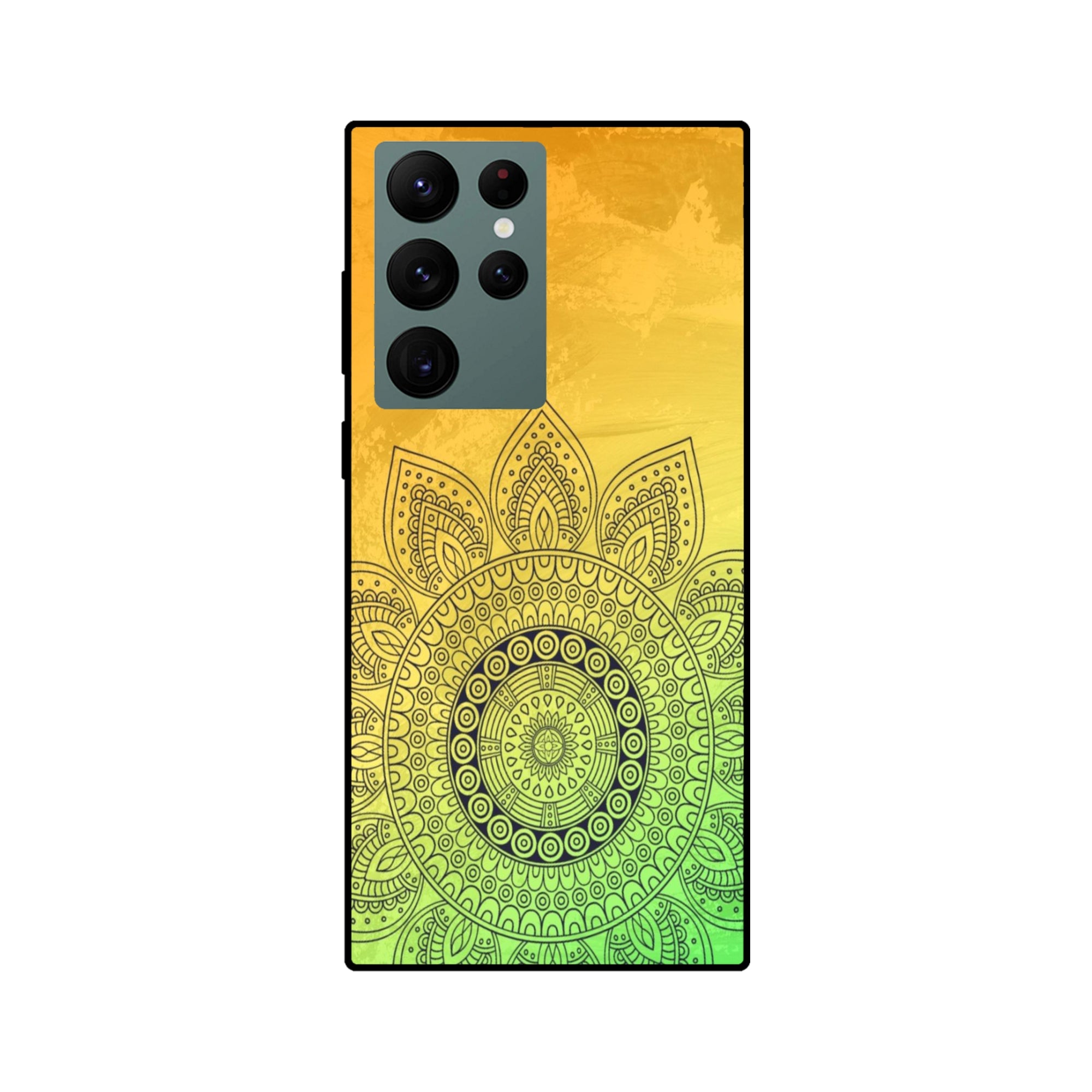 Buy Yellow Rangoli Metal-Silicon Back Mobile Phone Case/Cover For Samsung S22 Ultra Online