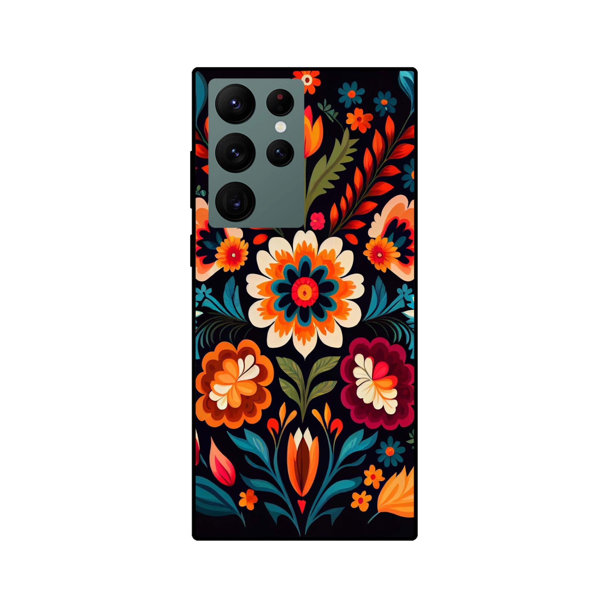 Buy Flower Metal-Silicon Back Mobile Phone Case/Cover For Samsung S22 Ultra Online