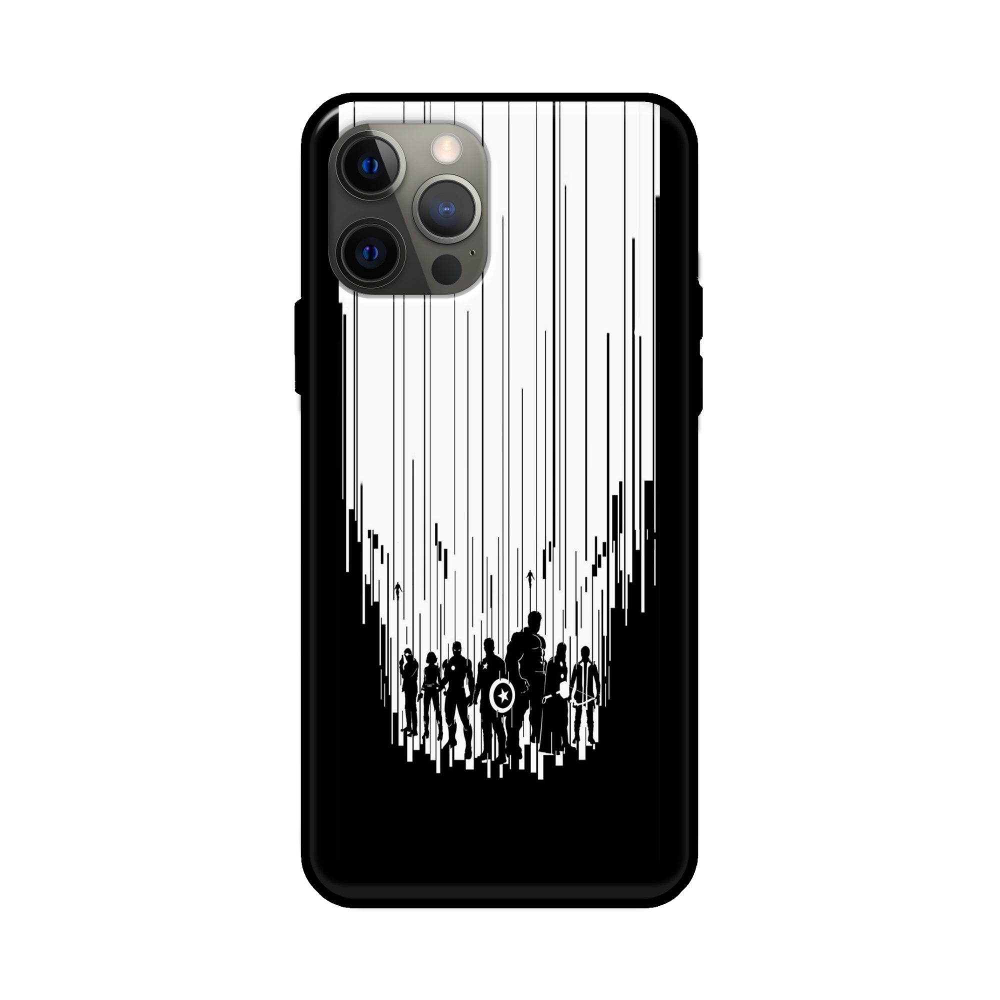 Buy Black And White Avanegers Glass/Metal Back Mobile Phone Case/Cover For Apple iPhone 12 pro max Online