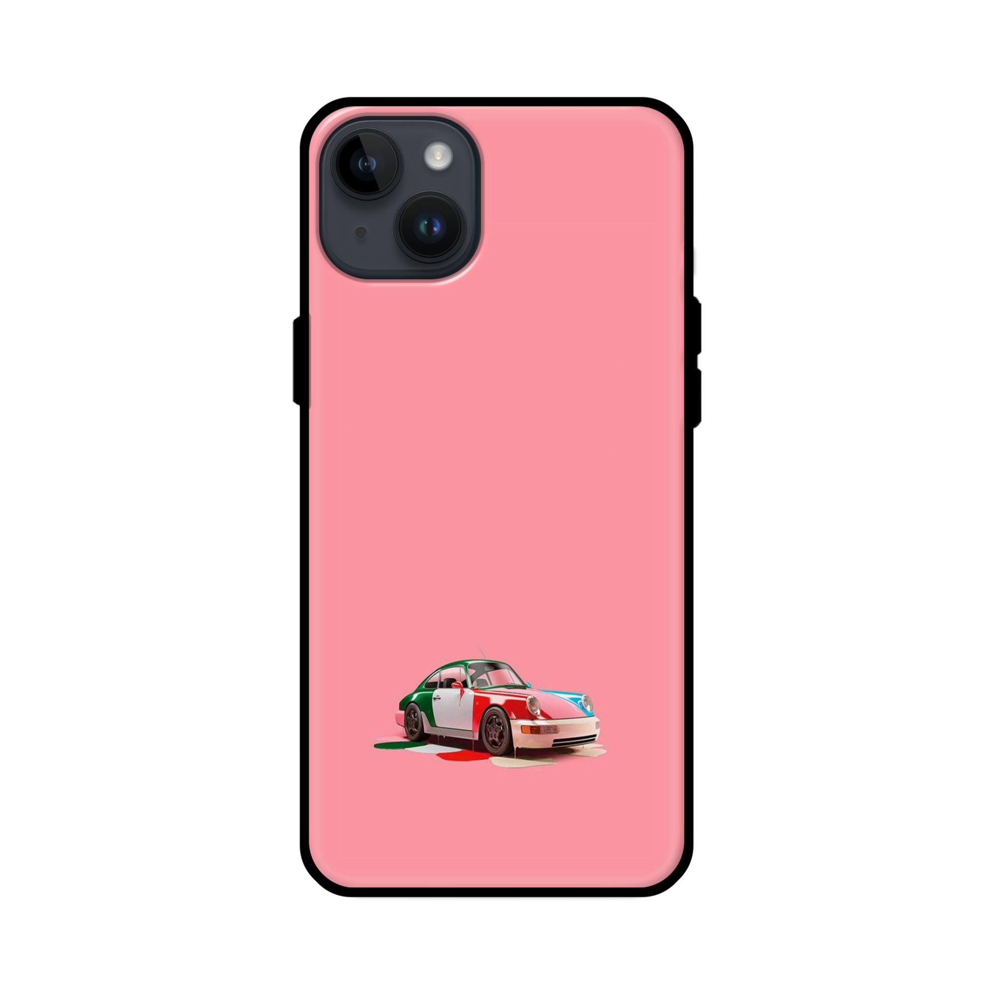 Buy Pink Porche Glass/Metal Back Mobile Phone Case/Cover For iPhone 14 Online