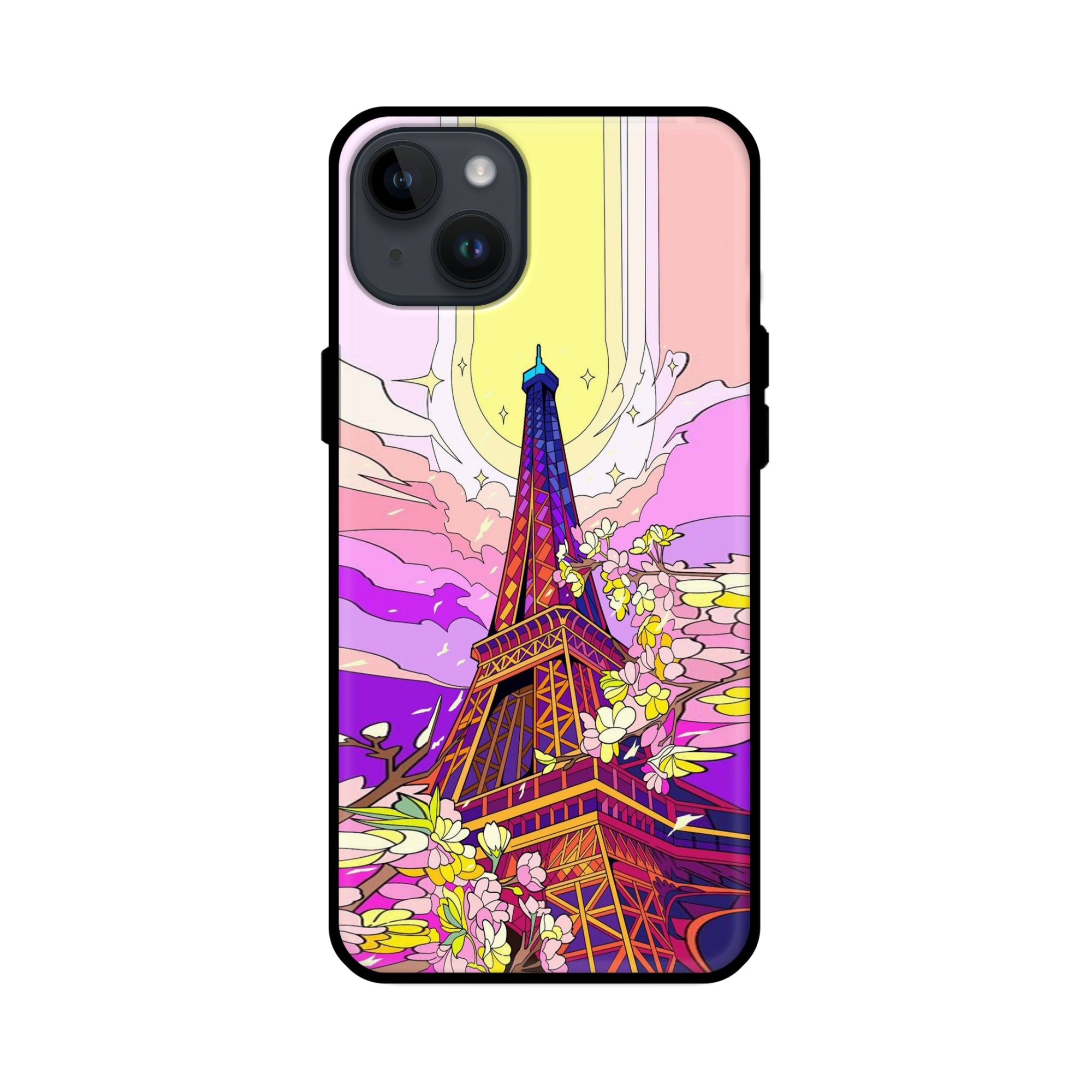 Buy Eiffl Tower Glass/Metal Back Mobile Phone Case/Cover For iPhone 14 Online