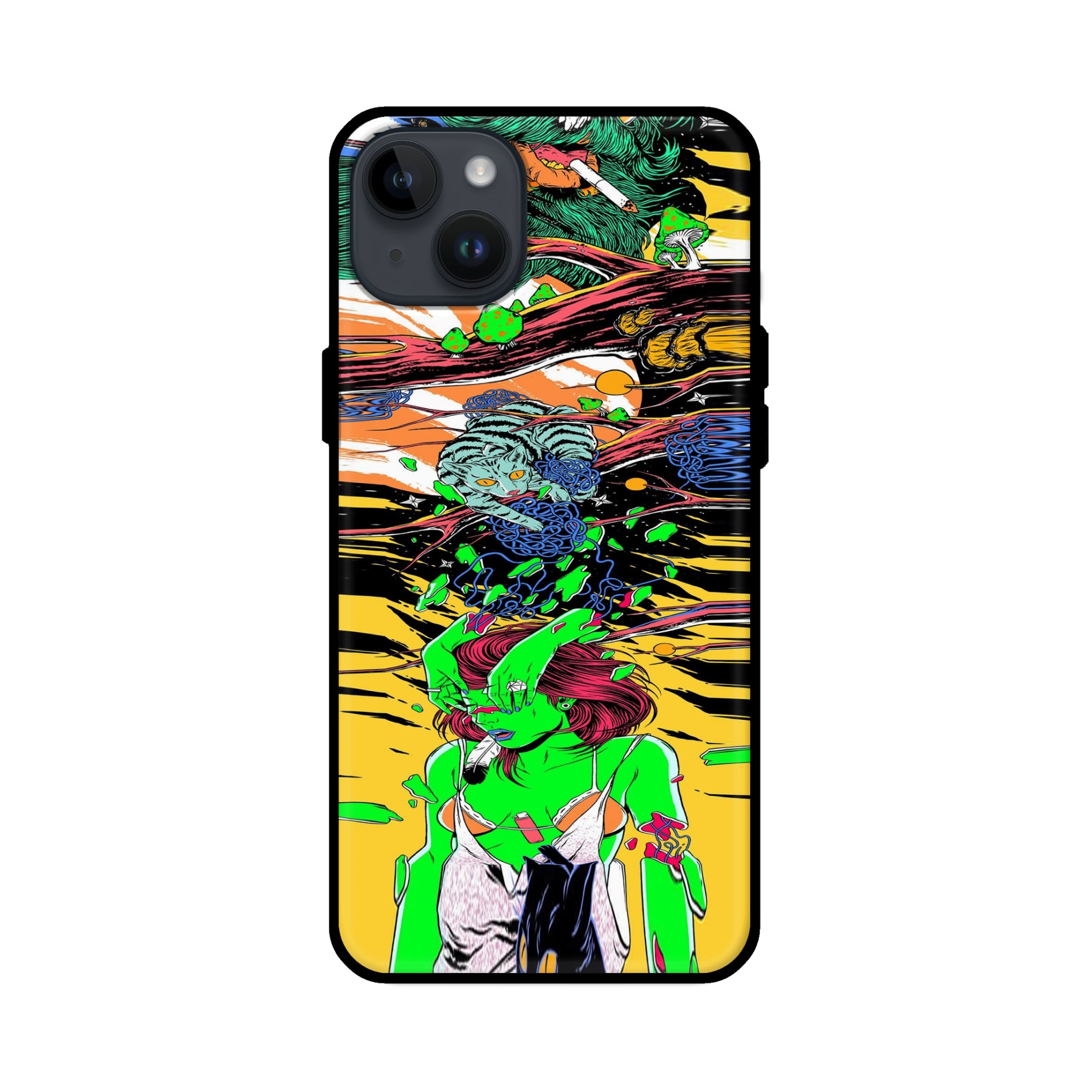 Buy Green Girl Art Glass/Metal Back Mobile Phone Case/Cover For iPhone 14 Plus Online