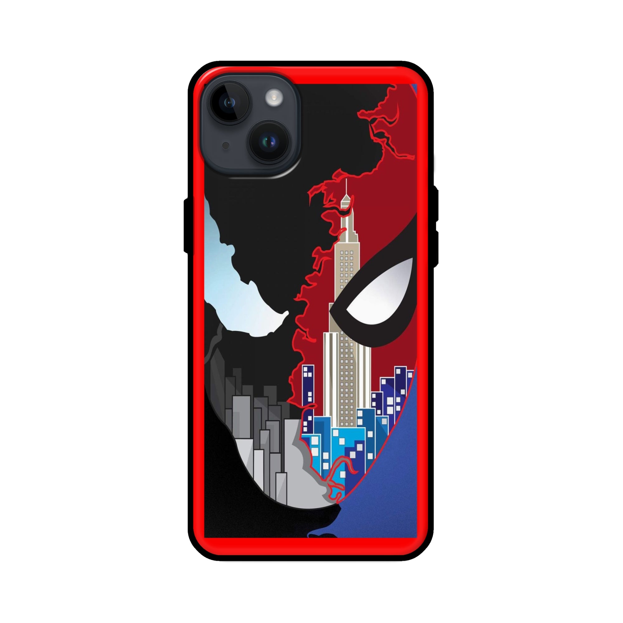 Buy Red And Black Spiderman Glass/Metal Back Mobile Phone Case/Cover For iPhone 14 Plus Online