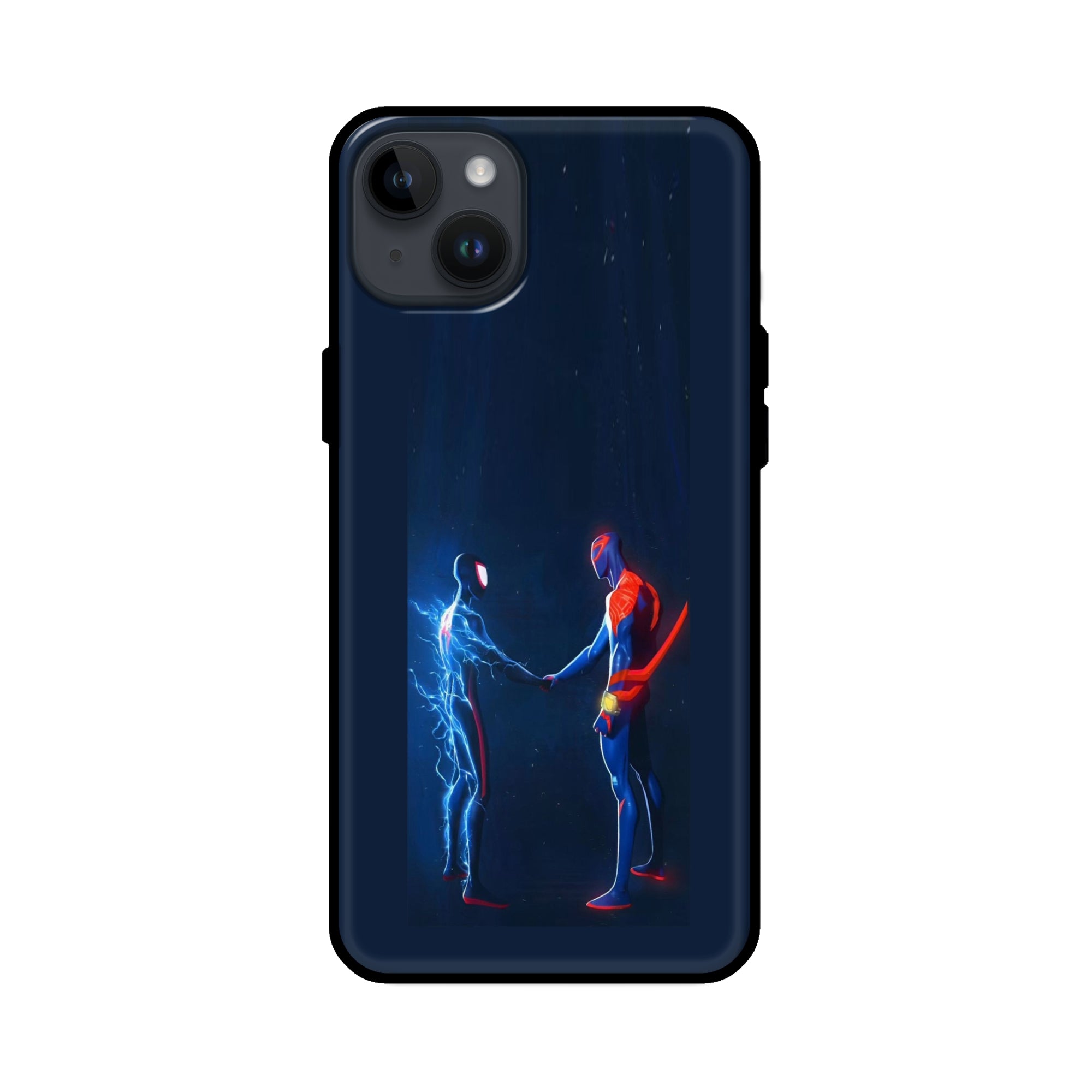 Buy Miles Morales Meet With Spiderman Glass/Metal Back Mobile Phone Case/Cover For iPhone 14 Plus Online