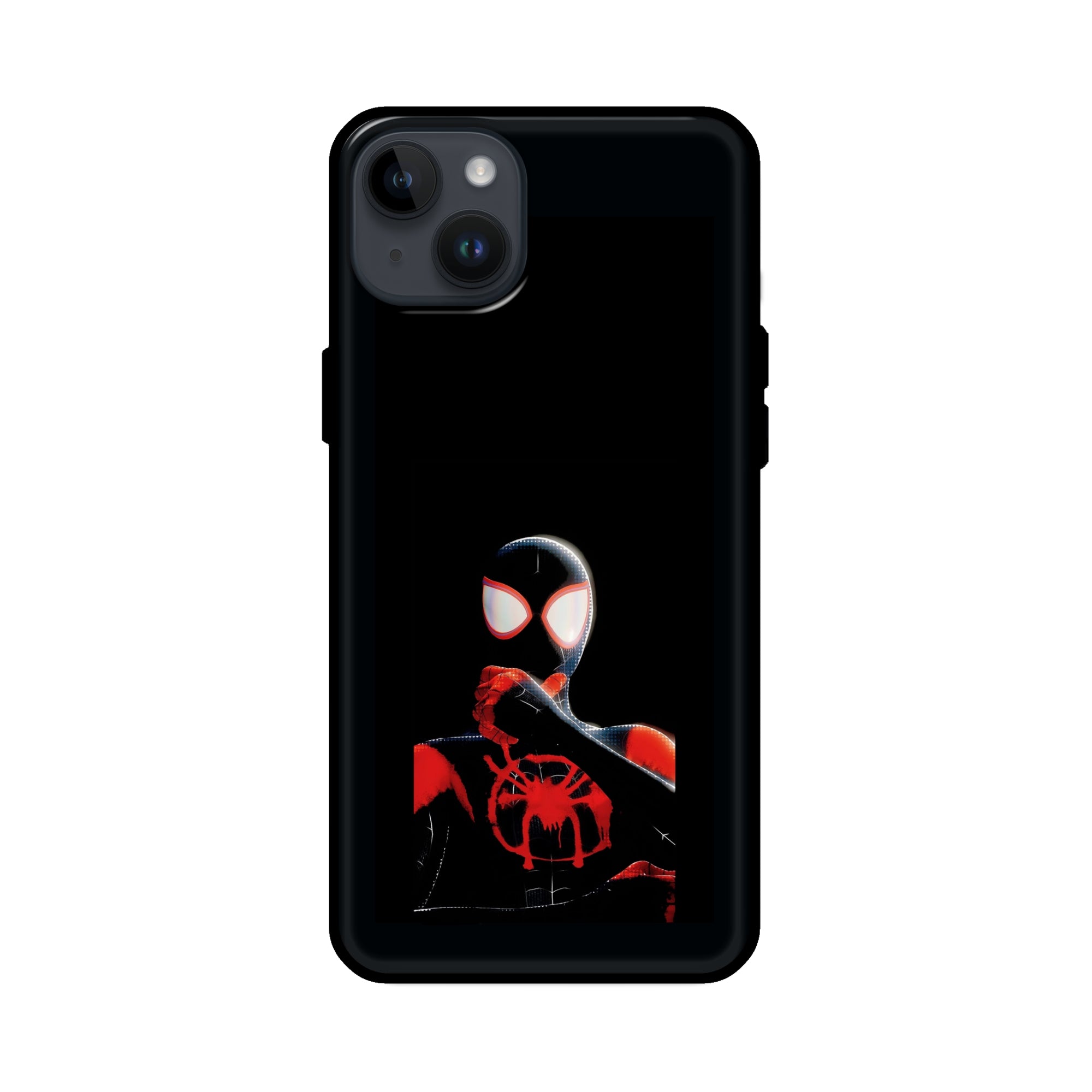 Buy Black Spiderman Glass/Metal Back Mobile Phone Case/Cover For iPhone 14 Plus Online