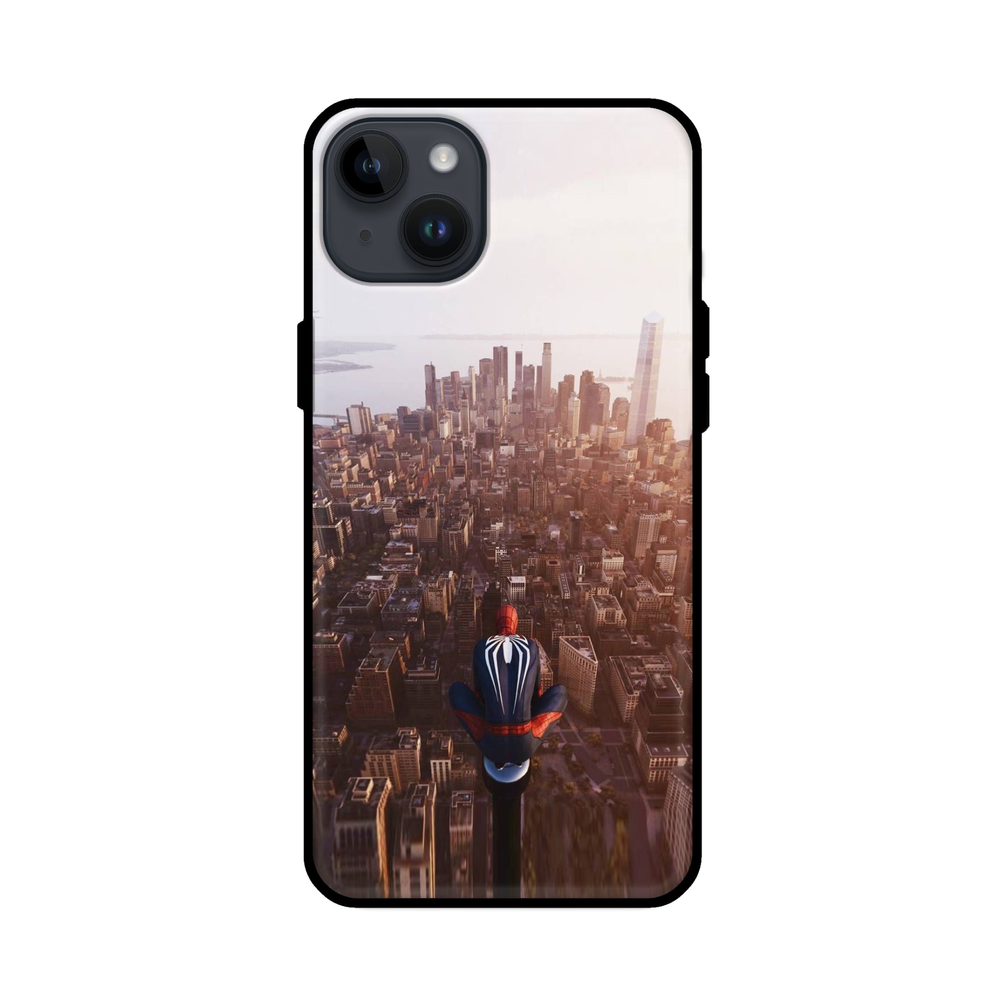 Buy City Of Spiderman Glass/Metal Back Mobile Phone Case/Cover For iPhone 14 Plus Online