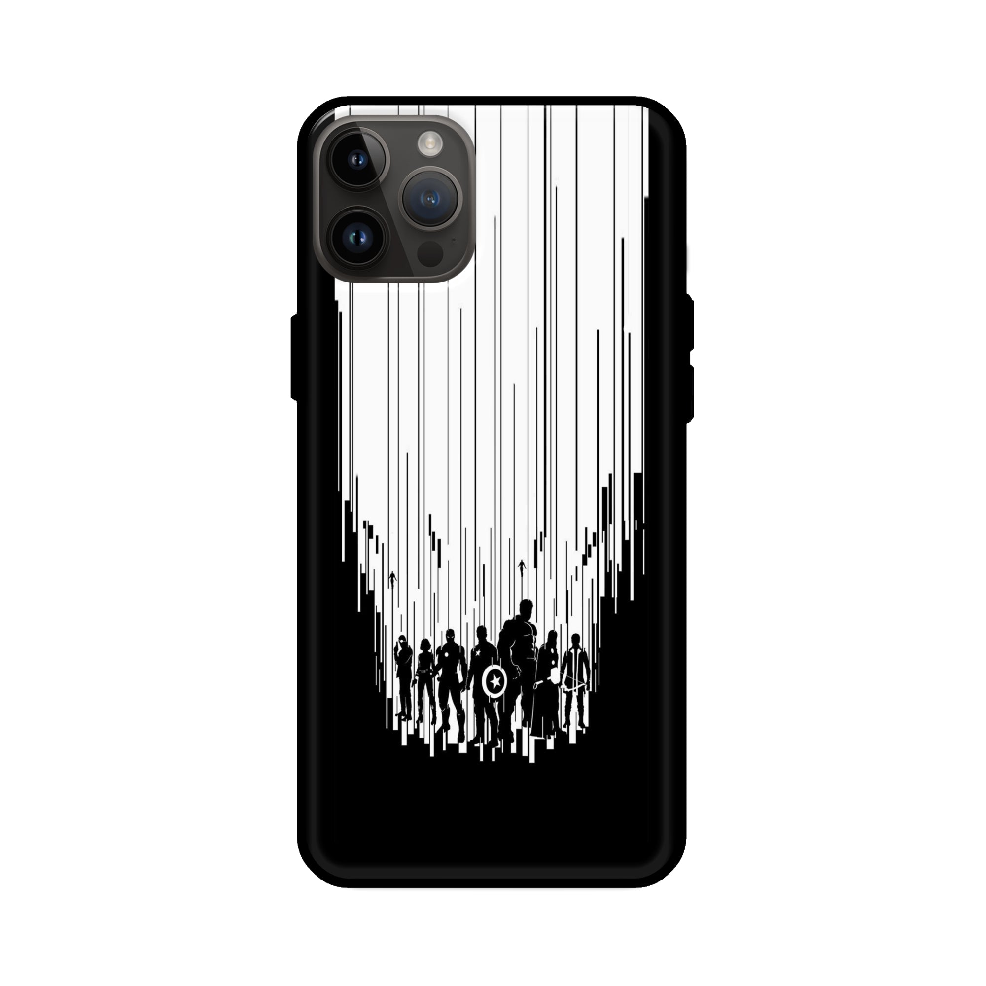Buy Black And White Avanegers Glass/Metal Back Mobile Phone Case/Cover For iPhone 14 Pro Online