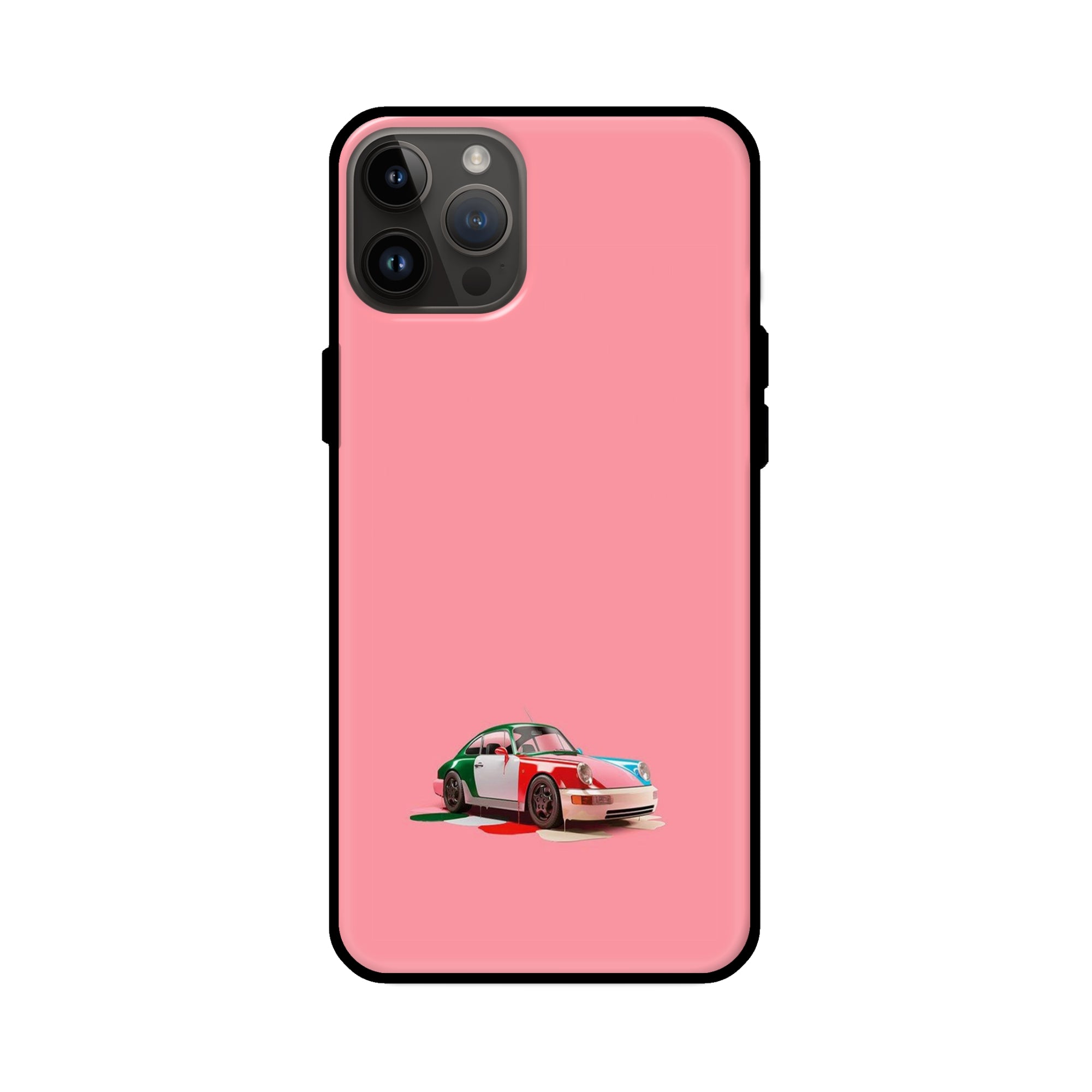 Buy Pink Porche Glass/Metal Back Mobile Phone Case/Cover For iPhone 14 Pro Online