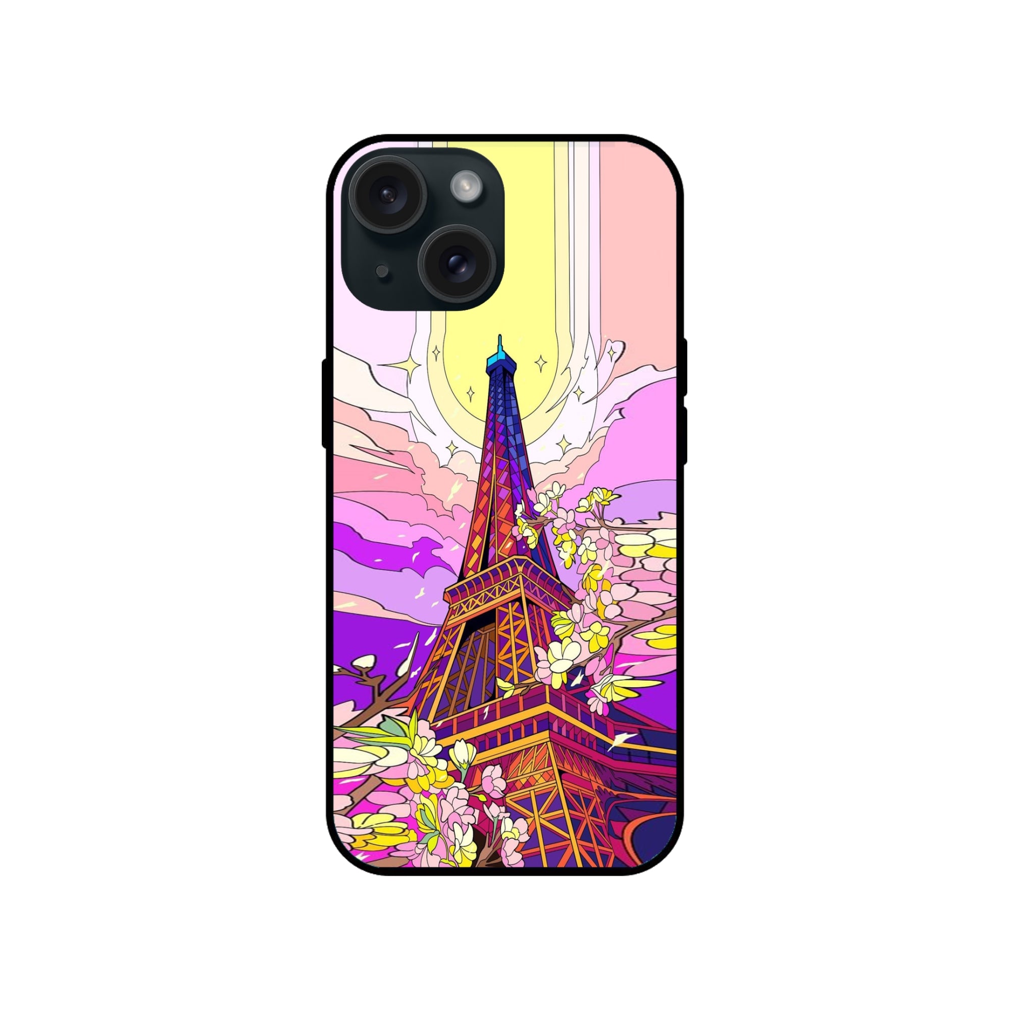 Buy Eiffl Tower Glass/Metal Back Mobile Phone Case/Cover For iPhone 15 Online