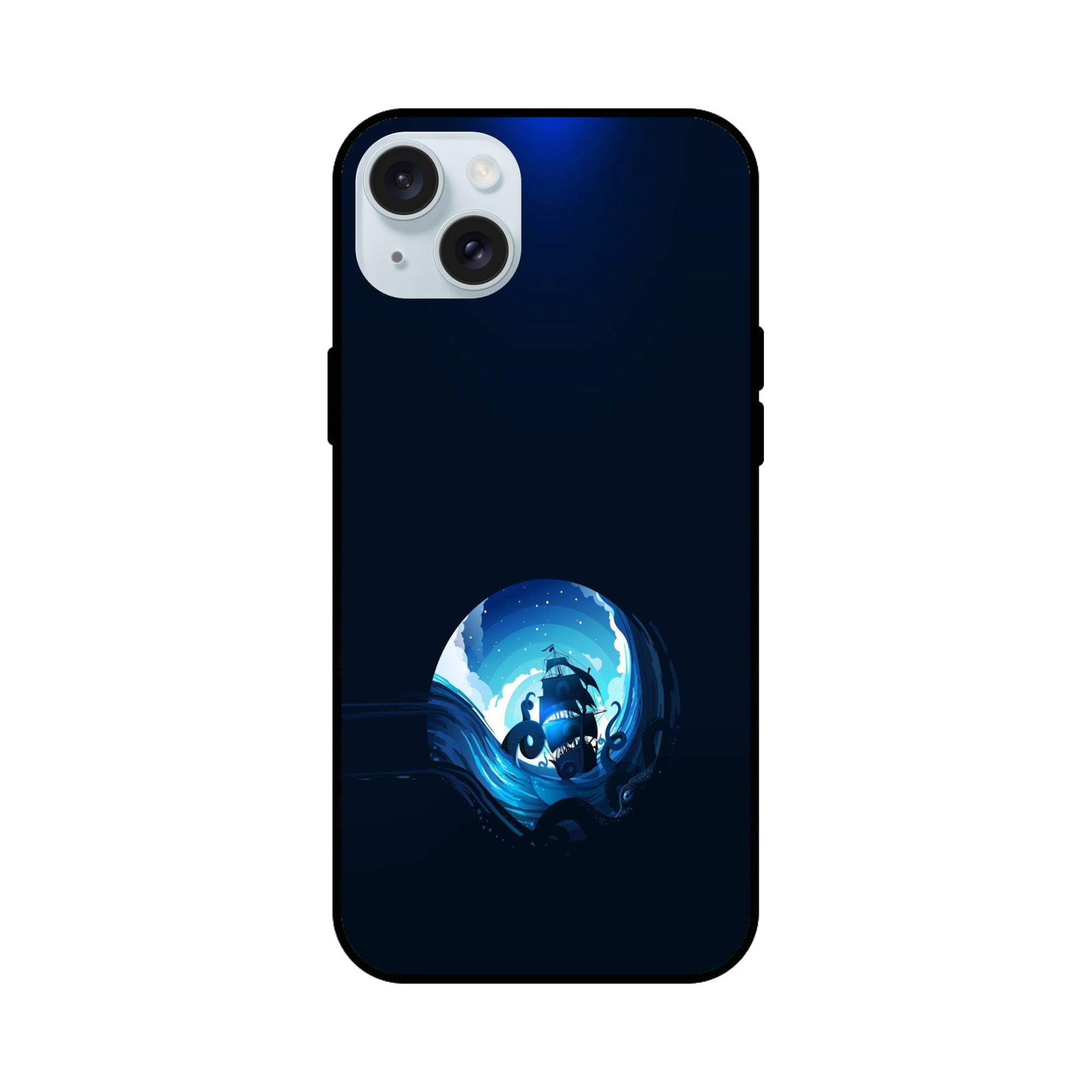 Buy Blue Seaship Glass/Metal Back Mobile Phone Case/Cover For iPhone 15 Plus Online