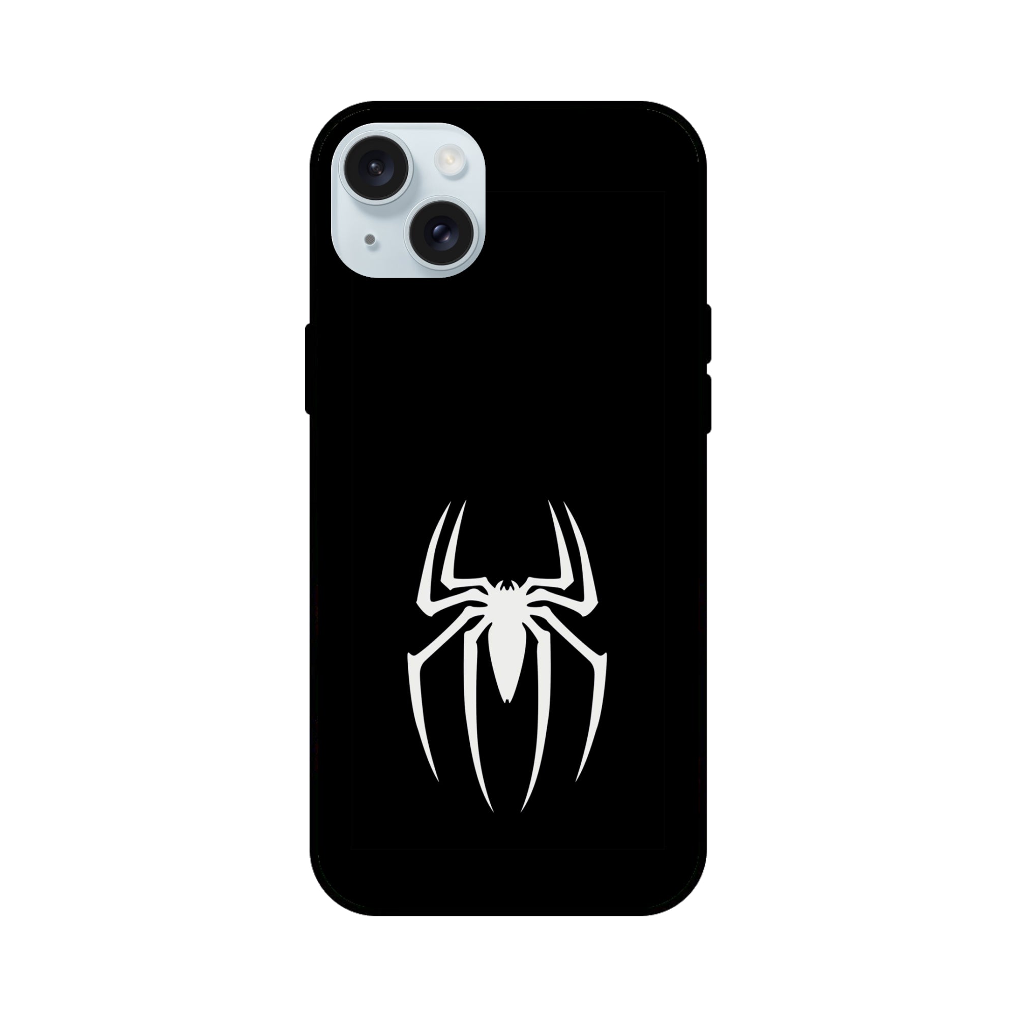 Buy Black Spiderman Logo Glass/Metal Back Mobile Phone Case/Cover For iPhone 15 Plus Online