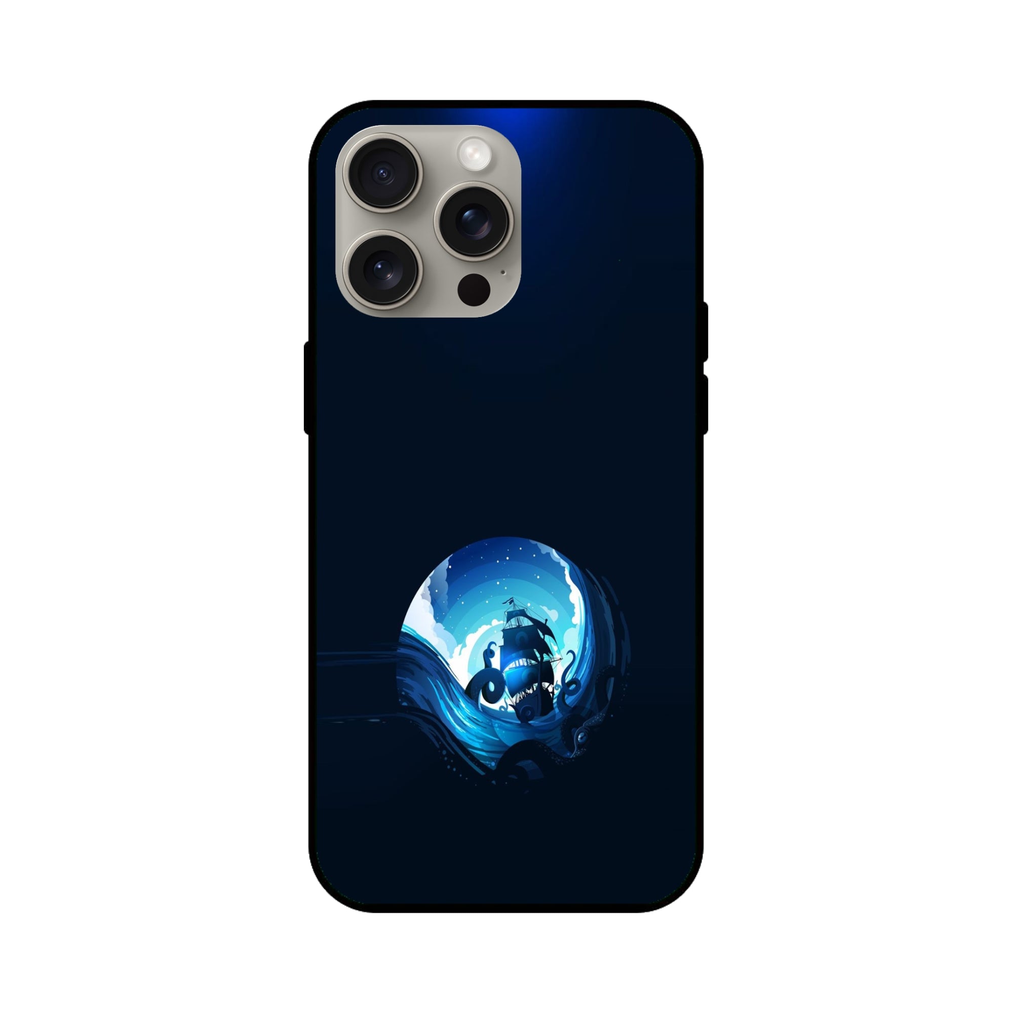 Buy Blue Seaship Glass/Metal Back Mobile Phone Case/Cover For iPhone 15 Pro Max Online