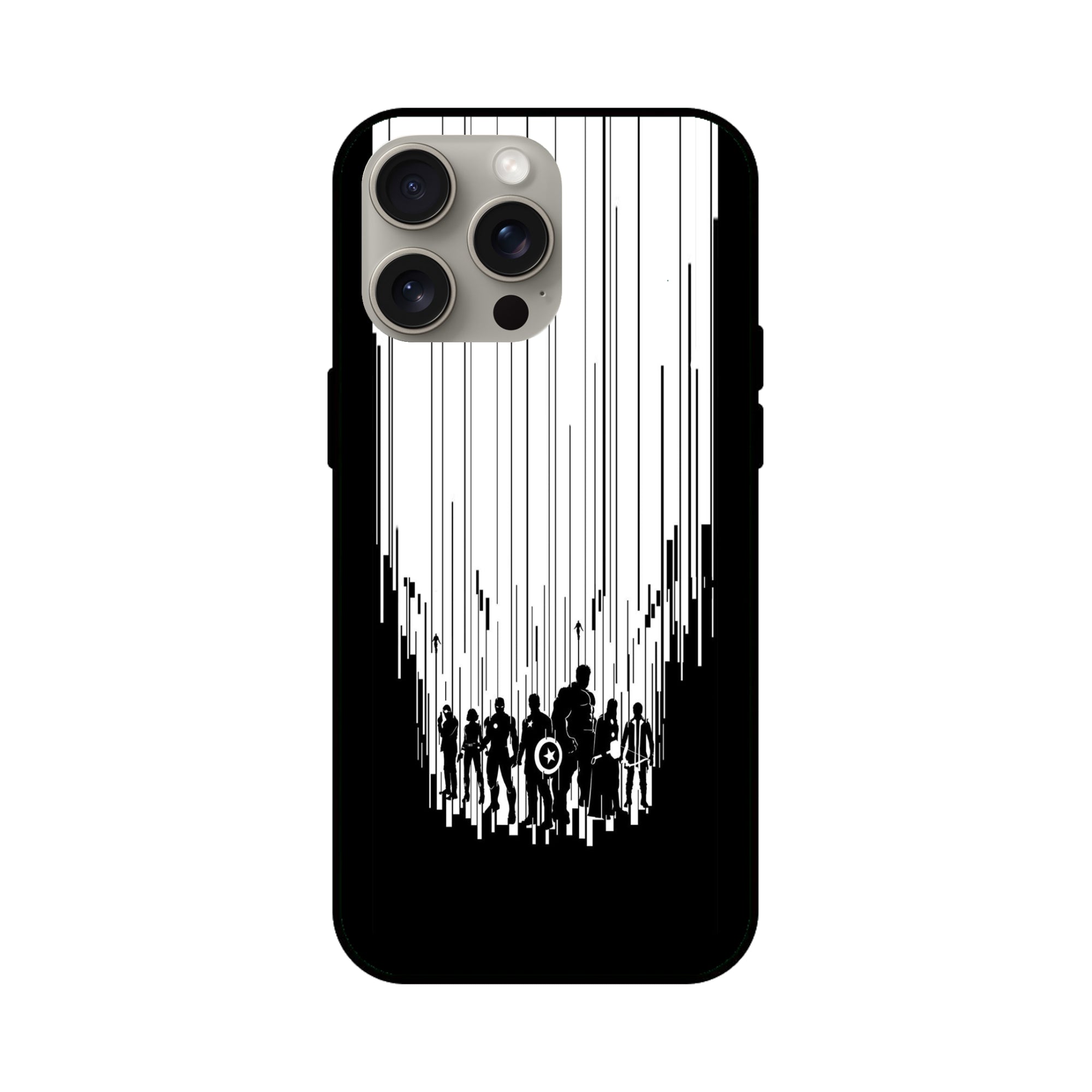 Buy Black And White Avanegers Glass/Metal Back Mobile Phone Case/Cover For iPhone 15 Pro Max Online