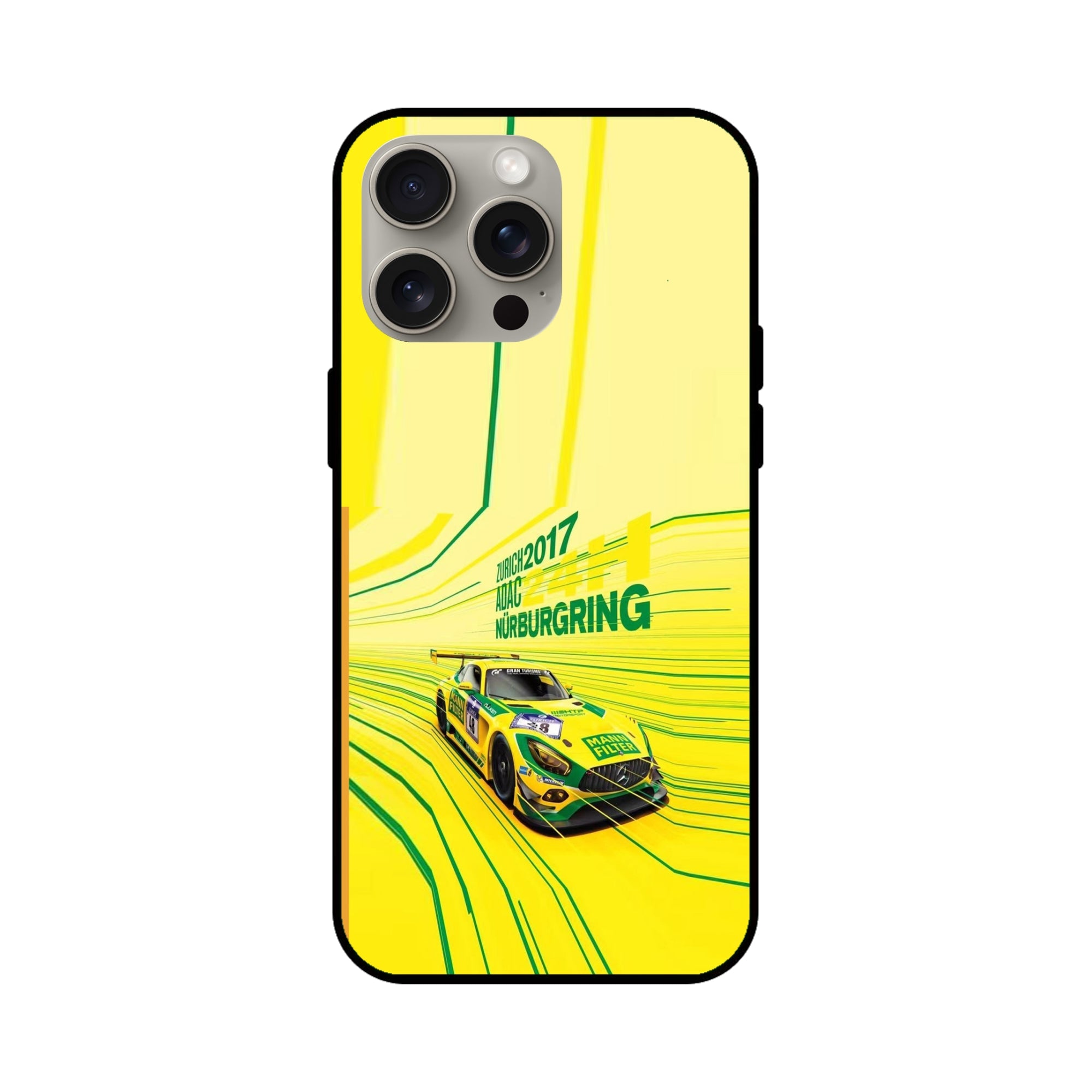 Buy Drift Racing Glass/Metal Back Mobile Phone Case/Cover For iPhone 15 Pro Max Online